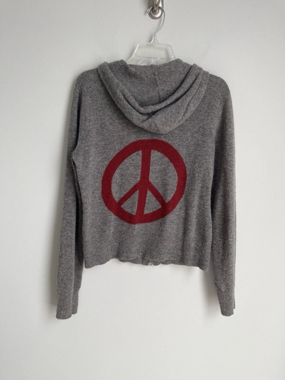 Sundance Gray Lambswool Hooded Cardigan Peace Sign FLAWS - Picture 5 of 8